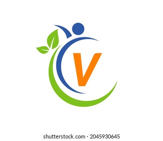 Human Health Logo On Letter V. Letter V Health Care Logo Template. Medical Logo Template Vector Illustration
