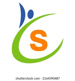 Human Health Logo On Letter S. Letter S Health Care Logo. Bio Sign Medical Logotype Template Vector