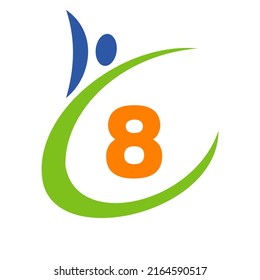 Human Health Logo On Letter 8. Letter 8 Health Care Logo. Bio Sign Medical Logotype Template Vector