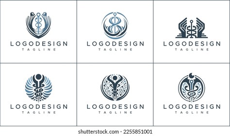 Human health logo symbol collection. Pharmacy logo design template set.