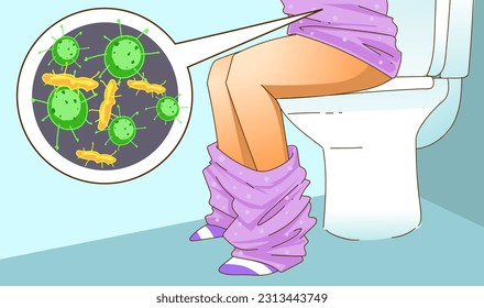 Human with a health problems. Colic. Dairea. Food poisoning. Bacteria in the gut. Health problems. Medical illustration. Vector illustration.