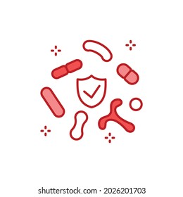 Human healthy intestinal microflora color line icon. Microscopic bacterias in Intestine. Sign for web page, mobile app, button, logo. Vector isolated element. Editable stroke.