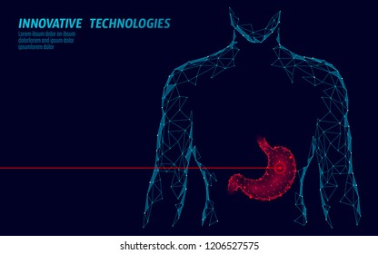 Human healthy medicine drug treatment stomach. Internal digestion organ. Low poly connected dots gray white triangle future technology design background vector medicine illustration