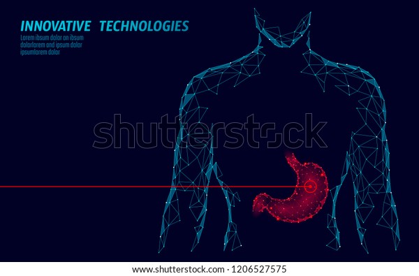 Human\
healthy medicine drug treatment stomach. Internal digestion organ.\
Low poly connected dots gray white triangle future technology\
design background vector medicine\
illustration