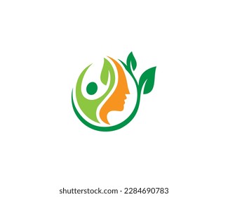 Human Healthy Mind Logo Design With Modern Nature Leaf Hand Concept Vector Illustration.