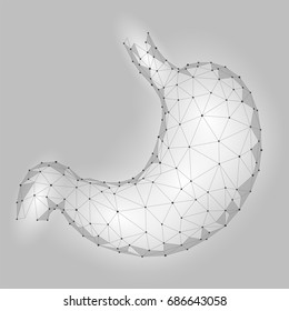 Human healthy stomach. Internal digestion organ. Low poly connected dots gray white triangle future technology design background vector medicine illustration