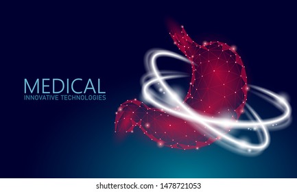 Human healthy stomach recovery system medicine concept. 3D low poly digestion reconstruction technology pharmacy drugstore banner. Health care vector illustration