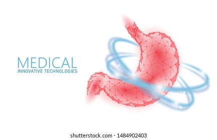 Conceito de medicina de sistema de recuperação de estômago saudável humano. banner de farmácia de tecnologia de reconstrução de baixa digestão de poli digestão 3D. Ilustração vetorial de cuidados de saúde