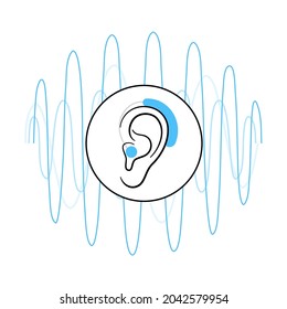 Human hearing aid icon. Ear sound receiver concept. Hearing loss problems. Deafness problems isolated flat vector illustration.