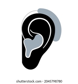 Icono de audífono humano. Concepto del receptor de sonido de oído. Problemas de pérdida de audición. Problemas de sordera aislaron la ilustración de vector plano.