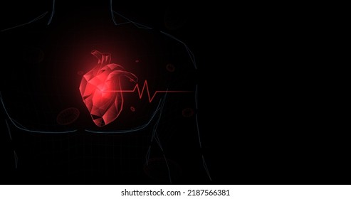 Menschliches Herz und Anatomie. Herzanfall. Low-Poly-Modell-Design. Vektorgrafik