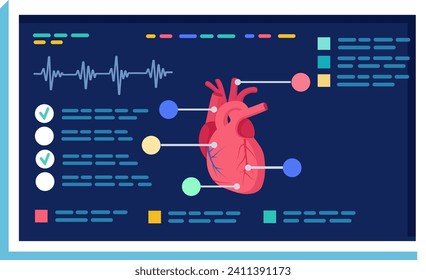 Human heart anatomy diagram with labels. Medical vector showing the structure of a human heart with various parts. Heart anatomy and cardiovascular system education vector illustration.