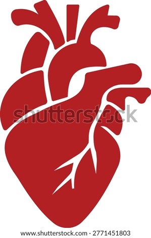 Human heart anatomy icon with flat styles, medical cardiology symbols, heartbeat ECG heart icon in black and red monochrome vector illustration