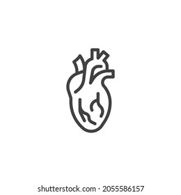 Human Heart Anatomy Line Icon. Linear Style Sign For Mobile Concept And Web Design. Heart Organ Outline Vector Icon. Symbol, Logo Illustration. Vector Graphics