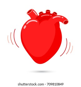 Corazón humano con diseño de ritmo. Ilustración vectorial interna del órgano aislada en el fondo blanco.