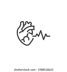 Human heart beat line icon. linear style sign for mobile concept and web design. Heart healthcare outline vector icon. Electrocardiogram symbol, logo illustration. Vector graphics