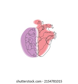 Human Heart And Brain Halves Line Art Vector art