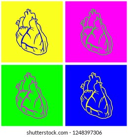 Human heart bright squares design. Yellow, green, blue, magenta colors. Vector illustration.