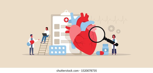 Human Heart. Cardiology Concept. Doctors. Cardiology Diagnostics. Vector