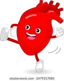 Human heart character kicking. Health care concept, vector illustration.