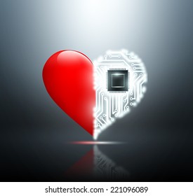 human heart with the circuit board inside