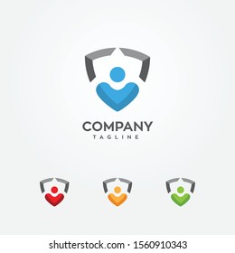 Human Heart Combined With Shield Care Protection Logo Vector Symbol