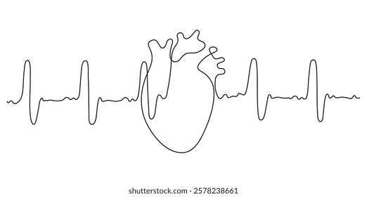 Human heart. Continuous line drawing. Frame boarder.