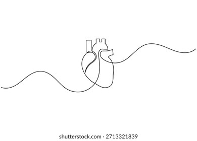 Menschliches Herz kontinuierlich eine Linie Zeichnung minimale medizinische Anatomie Vektorgrafik Kardiologie