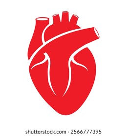 Human heart design icon in flat style isolated vector illustration. Healthy Cardiovascular Organ Symbol on White Background.