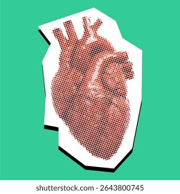 Human heart dotted collage element in a torn paper vector, created with pointillism. An artistic, symbolic representation for health, love, emotion, or medical themes.