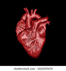 human heart embroidery, anatomic embroidery patch  for tee, apparel fashion design
