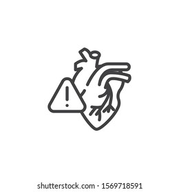 Human heart with exclamation mark line icon. linear style sign for mobile concept and web design. Heart attack outline vector icon. Symbol, logo illustration. Vector graphics