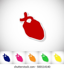 Human heart. Flat sticker with shadow on white background. Vector illustration