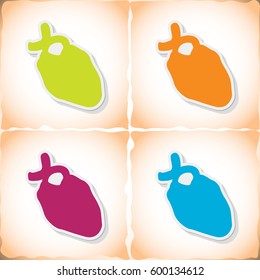 Human heart. Flat sticker with shadow on old paper. Vector illustration