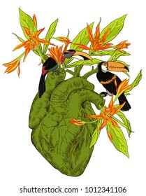 Human heart with flowers