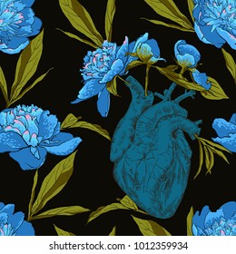 Human heart with flowers