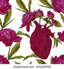 Human heart with flowers