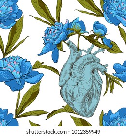 Human heart with flowers