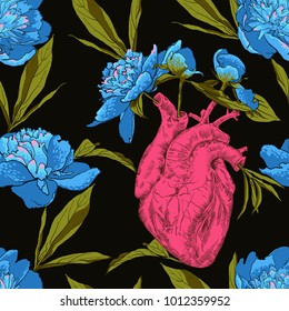 Human heart with flowers