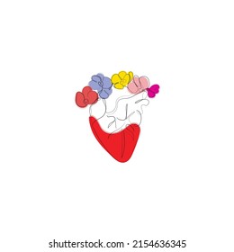 Human Heart and Flowers Line art vector icon