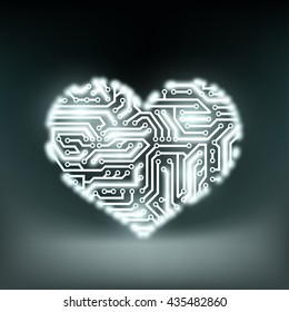 Human heart in the form of technology circuits. Stock Vector illustration.