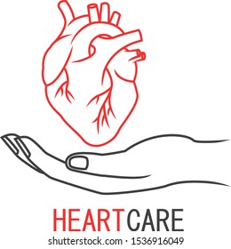 Human heart in hand icon. Concept of heart care