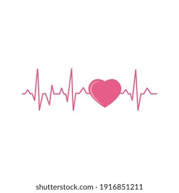 Human heart with heartbeat cardiogram line cartoon icon, flat vector illustration isolated on white background. Symbol or sign for world heart day or cardiology.