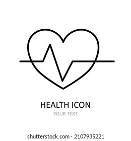 Human heart and heartbeat. Linear icon. Vector drawing. 