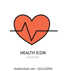 Human heart and heartbeat. Linear icon. Vector drawing. 