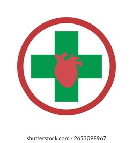 Corazón humano y Ilustración vectorial de logotipo hospitalario.