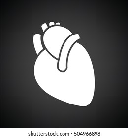 Human heart icon. Black background with white. Vector illustration.