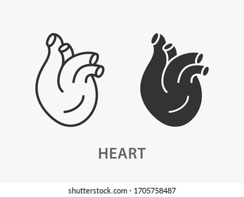 Icono del corazón humano. Ilustración vectorial negra aislada en blanco.
