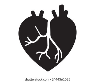 human heart icon in the center of a data network, medical data management, connected health data vector illustration.