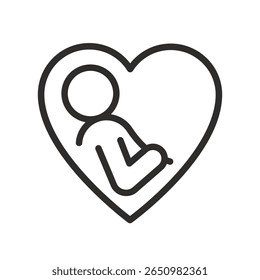 Human with heart icon. Linear vector illustration. Love your self icon. Positive inspiration. Simple symbols. Happy selfish person.